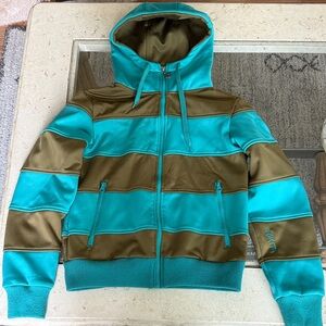 NIKITA Women’s Teal and Olive Striped Hoodie Jacket S